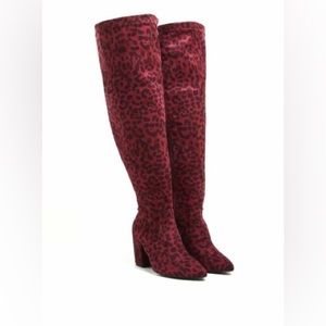 Burgundy leopard over the knee boots